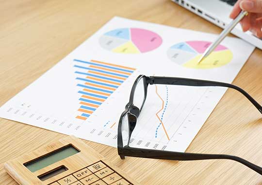 Advisor reviewing financial charts to develop a wealth management strategy